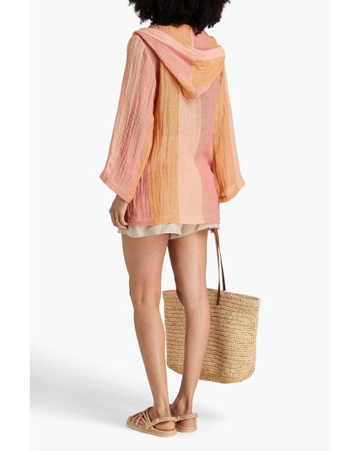 Lisa Marie Fernandez Orange Striped Linen-blend Gauze Hooded Coverup