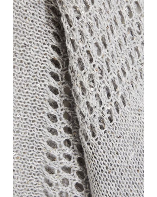 Brunello Cucinelli White Sequined Open-knit Sweater