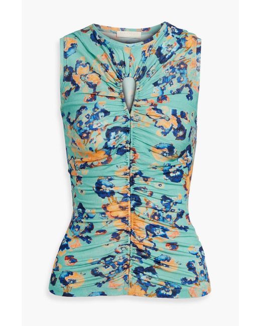 Ulla Johnson Blue Gabi Ruched Floral-Print Lyocell-Jersey Top