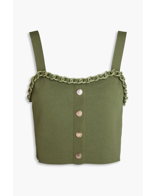 Maje Green Cropped Chain-embellished Knitted Top