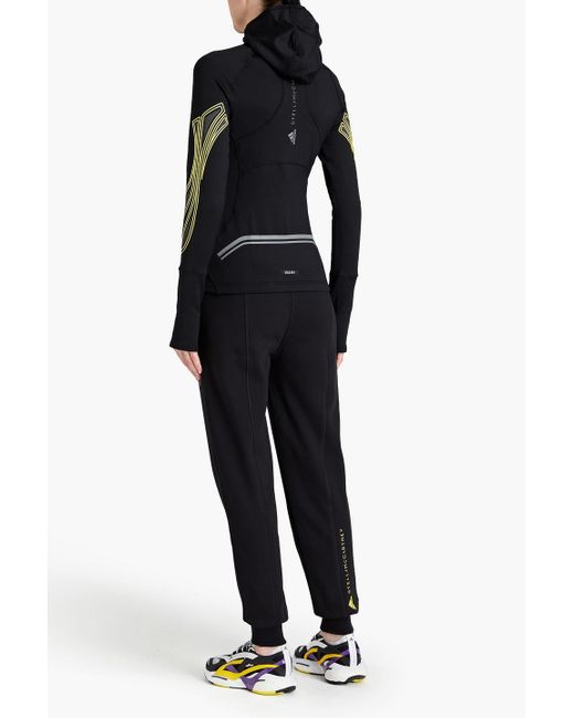 Adidas By Stella McCartney Black Striped Stretch-jersey Hooded Track Jacket