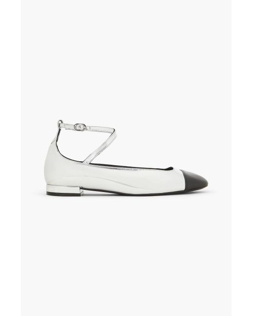 Stuart Weitzman White Eden Smooth And Mirrored-leather Ballet Flats
