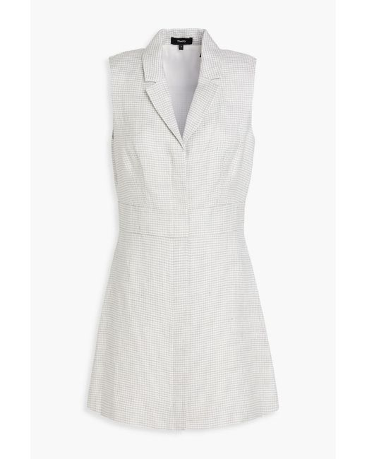 Theory White Houndstooth Linen-blend Mini Dress