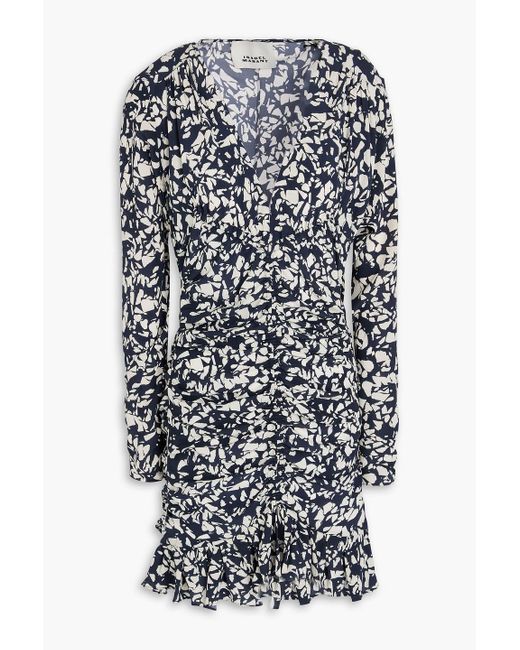 Isabel Marant Black Lara Ruched Printed Stretch-silk Mini Dress