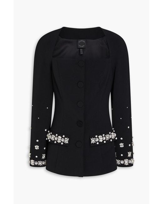 Huishan Zhang Black Crystal-embellished Crepe Jacket