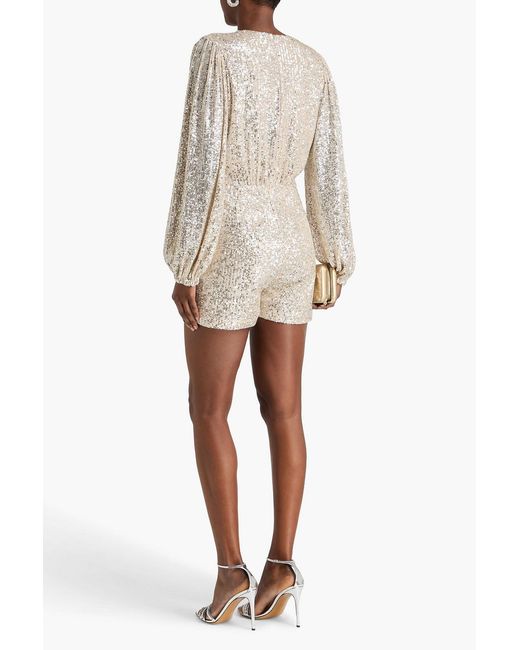 In the mood for love Natural Sequined Mesh Playsuit