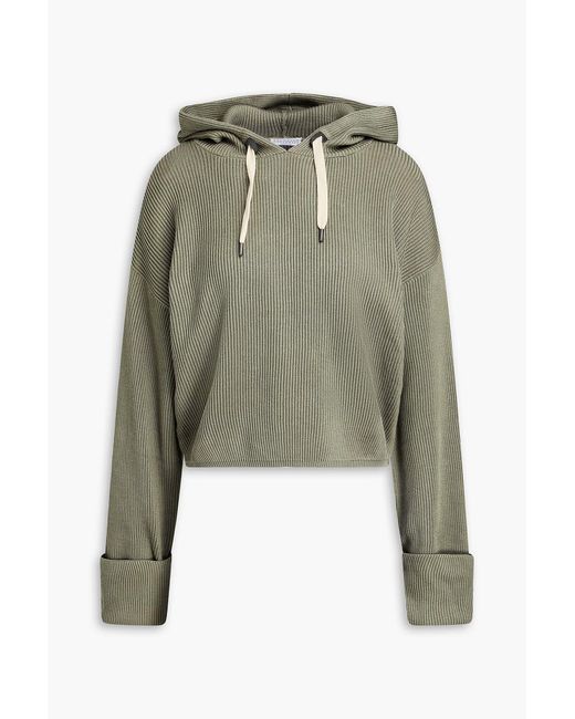Brunello Cucinelli Green Ribbed Cotton Hoodie