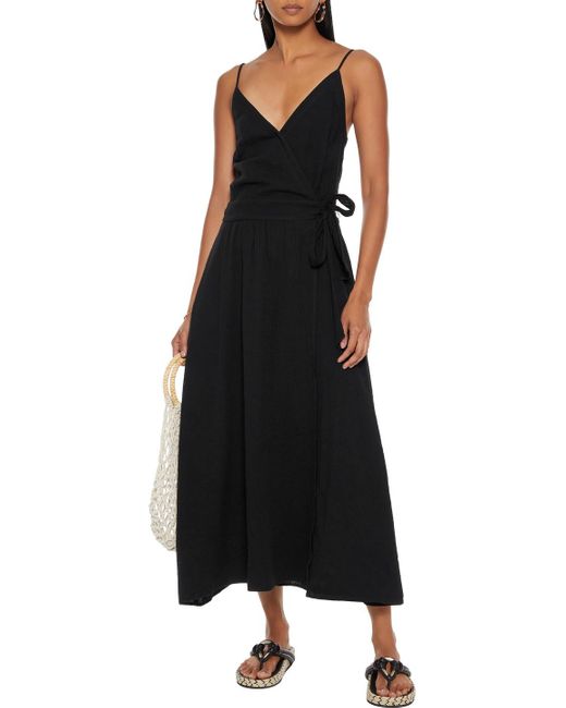 Seafolly Crinkled Cotton-gauze Midi Wrap Dress in Black | Lyst