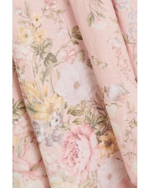 Zimmermann Pink Floral-Print Linen Midi Dress
