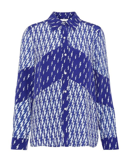 Sandro Blue Cinie Printed Washed Silk-paneled Crepe De Chine Shirt Indigo