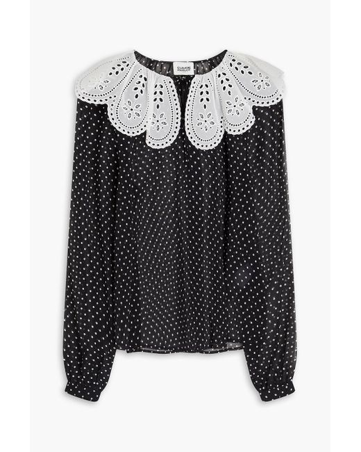 Claudie Pierlot Black Broderie Anglaise-trimmed Georgette Blouse