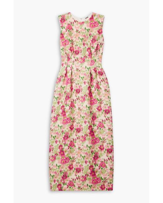 Adam Lippes White Ophelia Pleated Floral-Print Wool And Silk-Blend Midi Dress