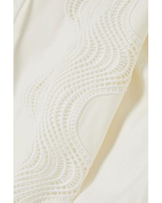 Oroton Geo Ric Rac Linen And Lace Midi Dress in Natural | Lyst