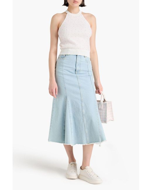 Sandro White Cropped tanktop aus rippstrick mit kunstperlen
