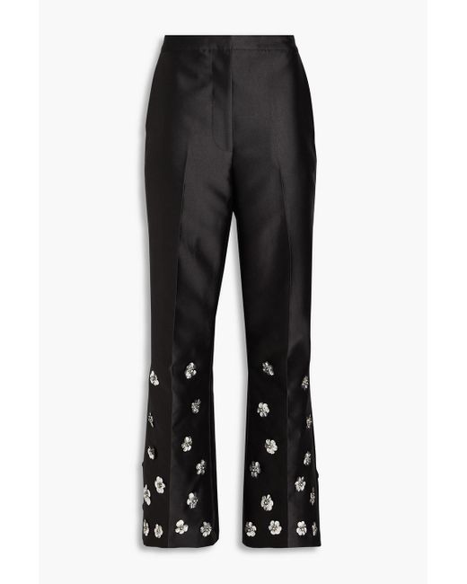 Sandro Black Floral-appliquéd Twill Flared Pants