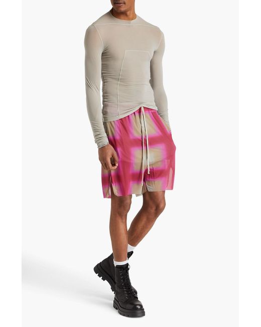 Rick Owens Pink Printed Cupro-blend Stretch-mesh Shorts for men