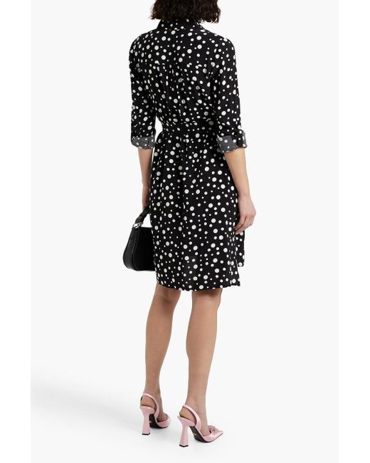 Diane von Furstenberg Black Prita Polka-Dot Crepe De Chine Shirt Dress