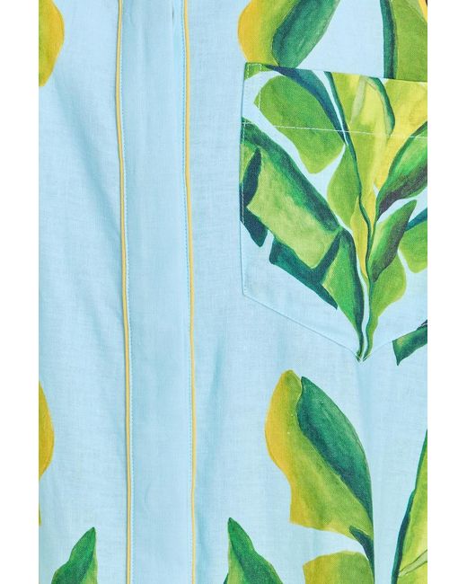 Farm Rio Green Printed Linen-Blend Shirt