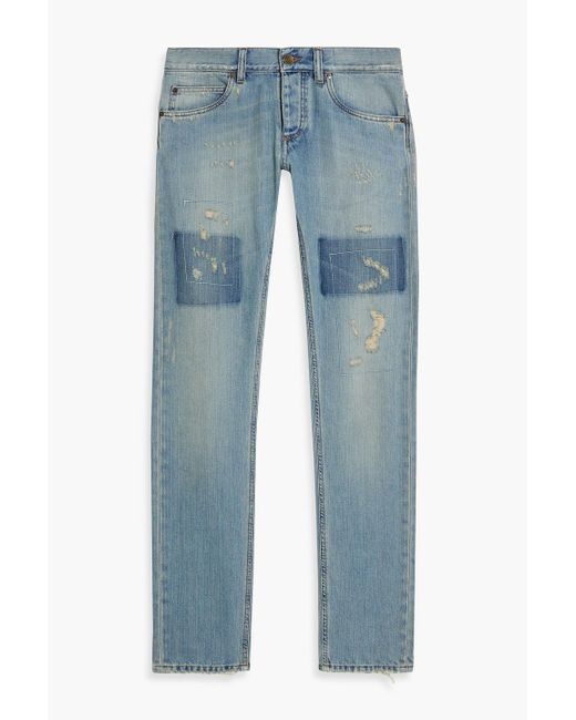 Dolce & Gabbana Blue Skinny-fit Distressed Faded Denim Jeans for men