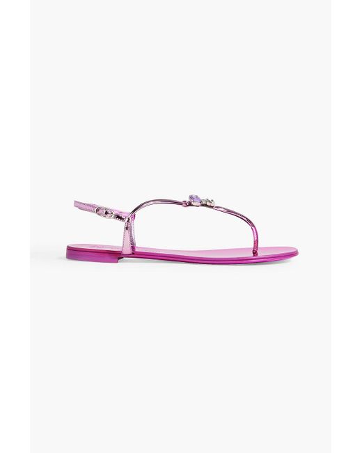 Giuseppe Zanotti Pink Alphonsine Crystal-embellished Faux Mirrored-leather Sandals