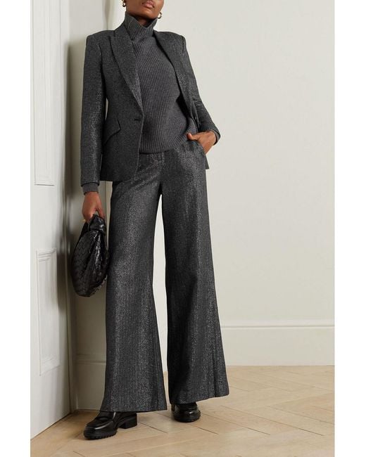 L'Agence Gray Pilar Metallic Herringbone Wool-Blend Wide-Leg Pants