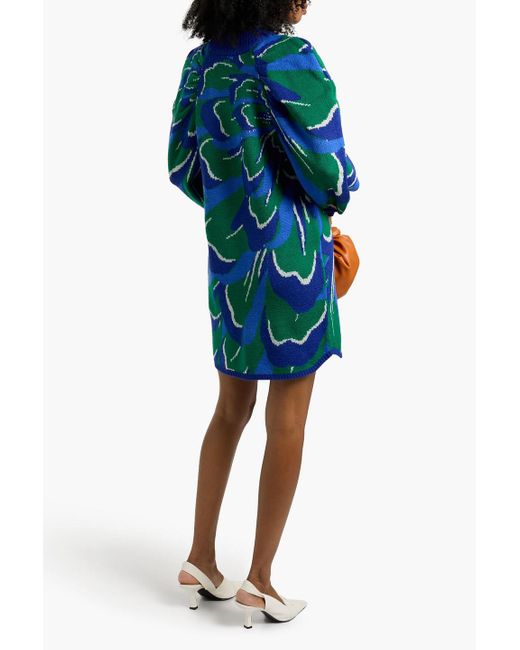 Farm Rio Blue Jacquard-Knit Mini Dress