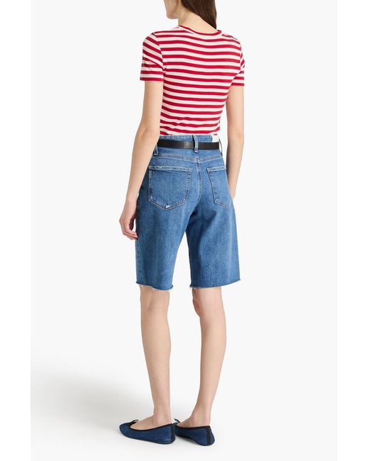 PAIGE Blue Cadee Frayed Denim Shorts