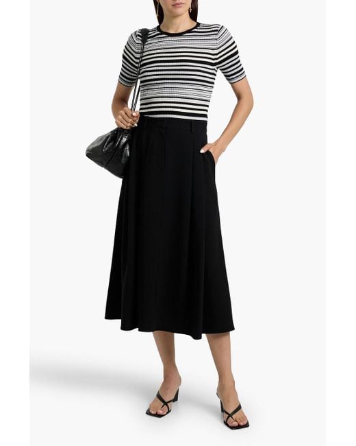 Theory Black Striped Ribbed Merino Wool Top