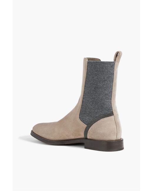 Brunello Cucinelli White Bead-embellished Suede Chelsea Boots