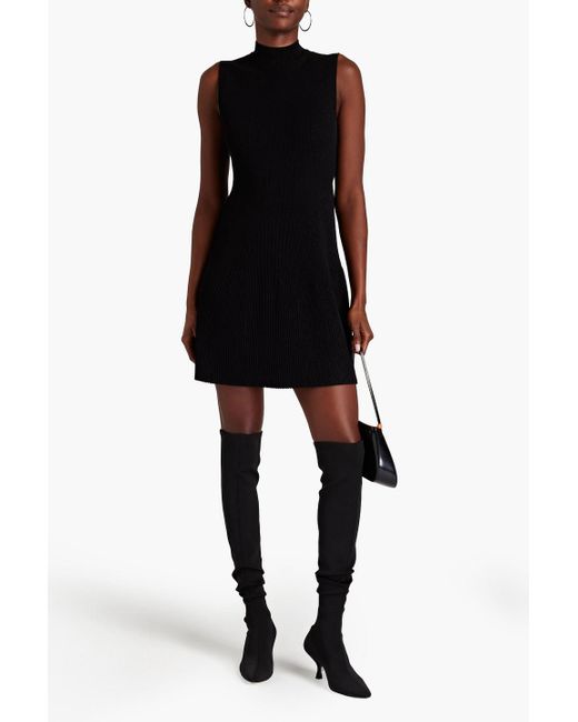 Theory Black Cutout Metallic Ribbed-knit Mini Dress