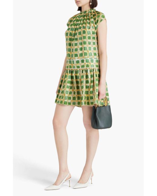 Marni Green Printed Silk-Twill Mini Dress