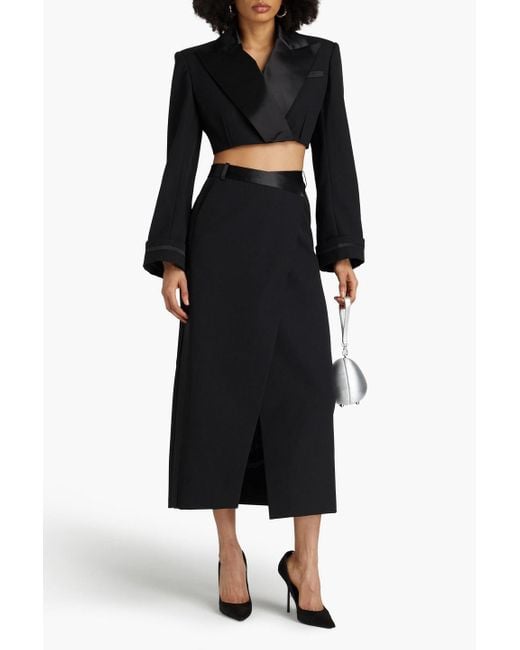 Jonathan Simkhai Black Clarisse Wool-blend Crepe Midi Wrap Skirt