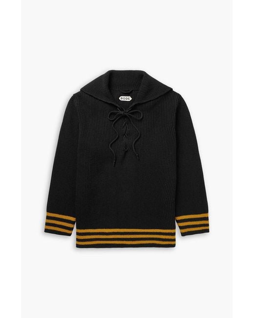 Bode Black Deck Striped Ribbed Wool Sweater for men
