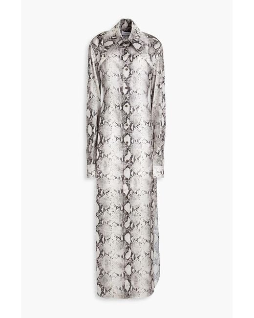 grey snake print shirt dress Rebecca Taylor Tie-Front Silk Shirtdress