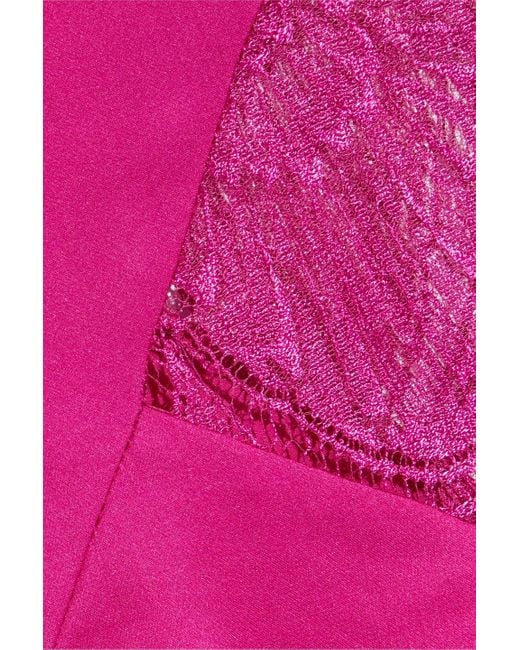 Agent Provocateur Pink Emie Lace-Paneled Silk-Satin Chemise