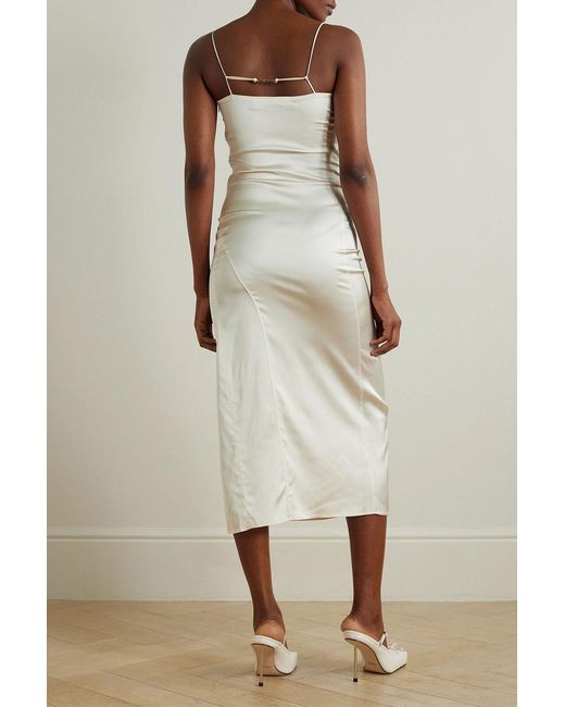 Jacquemus White Notte Embellished Satin-Twill Midi Dress