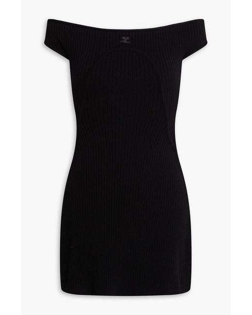 Courreges Black Off-The-Shoulder Ribbed-Knit Mini Dress
