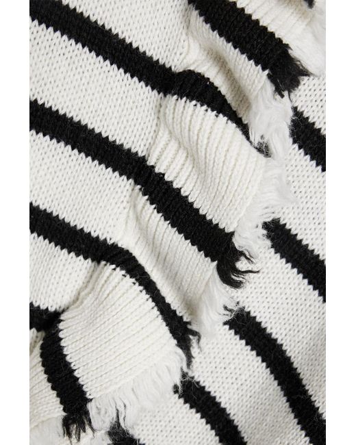 RED Valentino White Ruffled Striped Knitted Sweater