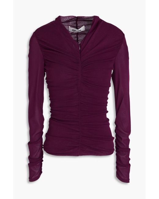 Diane von Furstenberg Purple Julie Ruched Mesh Top
