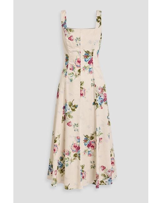 Mikael Aghal Natural Floral-Print Cotton-Poplin Midi Dress
