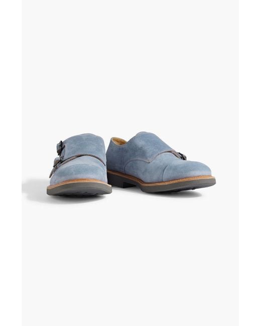 Canali Blue Suede Monk-strap Shoes for men