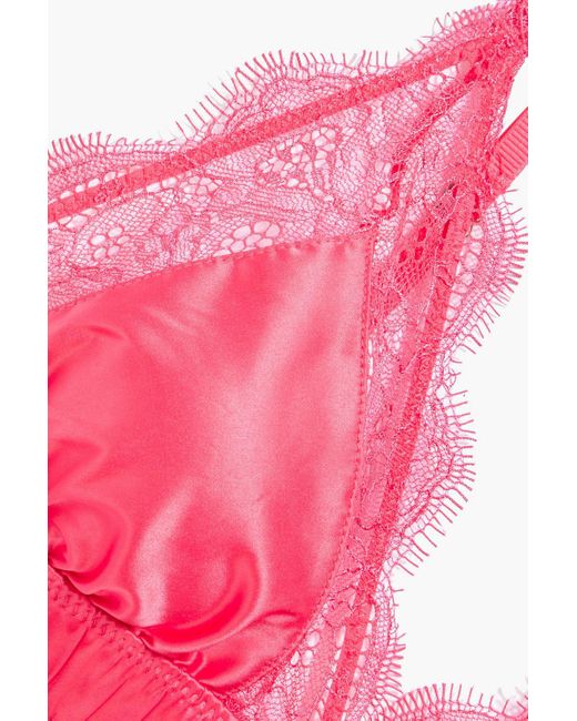 LoveStories Pink Lace-trimmed Satin Triangle Bra