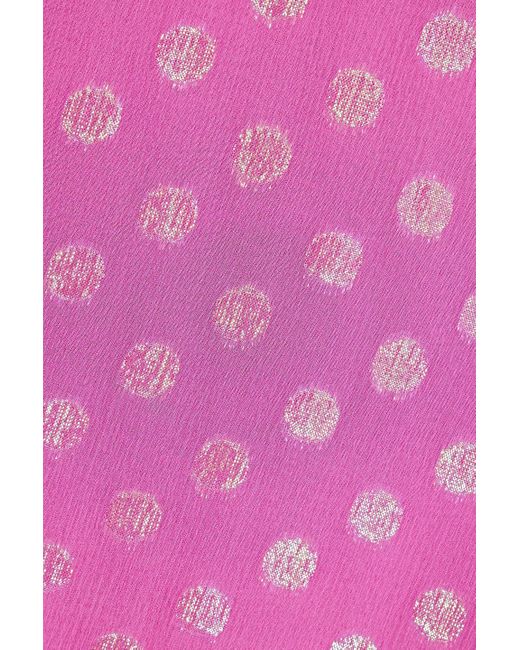 Saloni Pink Marissa Polka-dot Metallic Fil Coupé Silk-blend Chiffon Mini Dress