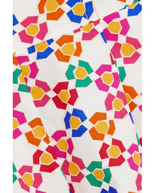 Saloni Red Rachel Printed Cotton-Poplin Playsuit