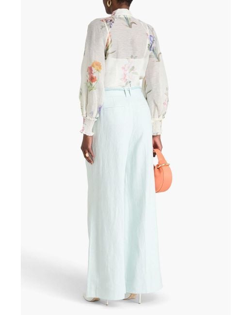 Zimmermann Natural Floral-Print Linen And Silk-Blend Gauze Blouse