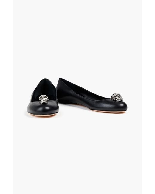 Alexander McQueen Black Skull ballerinas aus leder mit verzierung
