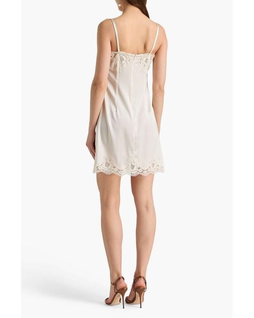 Dolce & Gabbana White Lace-Trimmed Silk-Blend Crepe De Chine Mini Dress