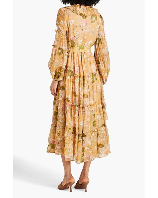 byTiMo Metallic Ruffled Floral-print Organza Midi Dress