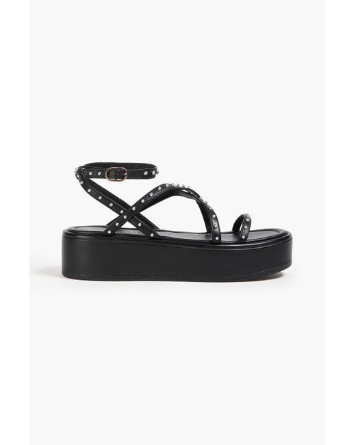 Stuart Weitzman Black Studded Leather Platform Sandals