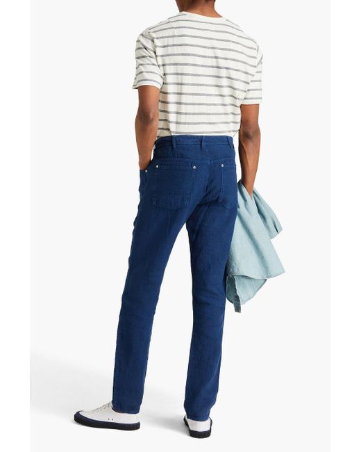 120% Lino Blue Linen Pants for men